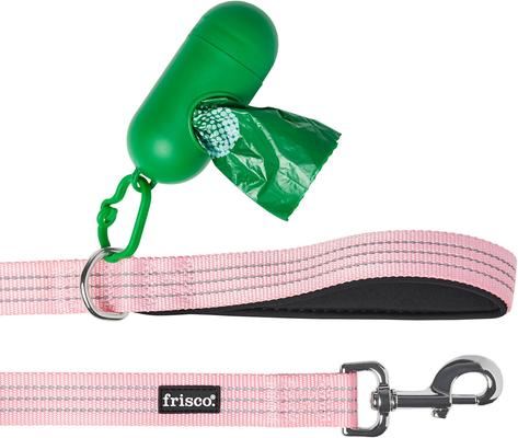 Show full view: Frisco Traffic Leash with Dual Padded Handles & Poop Bag Dispenser, Pink, 4-ft long slide 2 of 6