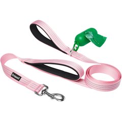 Frisco Traffic Leash with Dual Padded Handles & Poop Bag Dispenser, Pink, 6-ft long