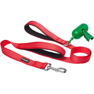 Frisco Traffic Leash with Dual Padded Handles & Poop Bag Dispenser, Red, 4-ft long
