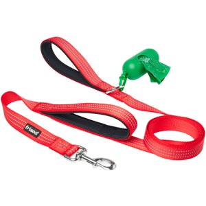Frisco Traffic Leash with Dual Padded Handles & Poop Bag Dispenser, Red, 6-ft long