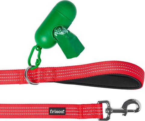 Show full view: Frisco Traffic Leash with Dual Padded Handles & Poop Bag Dispenser, Red, 6-ft long slide 3 of 7