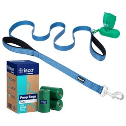 Frisco Traffic Leash with Padded Handles & Poop Bag Dispenser, Blue, Length: 6ft, Width: 1-in + Refill Dog Poop Bags, Scented, 120 count
