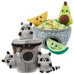 Frisco Trash Can & Raccoons + Guacamole Hide & Seek Puzzle Plush Squeaky Dog Toy