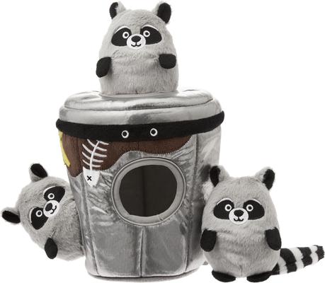 Show full view: Frisco Trash Can & Raccoons Hide & Seek Puzzle Toy, Small/Medium + ZippyPaws Burrow Squeaky Hide & Seek Plush Dog Toy, Hedgehog Den, Puzzle Set slide 2 of 10