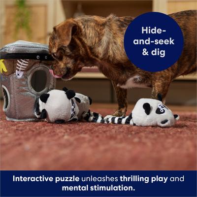 Show full view: Frisco Trash Can & Raccoons Hide & Seek Puzzle Toy, Small/Medium + ZippyPaws Burrow Squeaky Hide & Seek Plush Dog Toy, Hedgehog Den, Puzzle Set slide 5 of 10