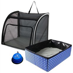 Frisco Travel Safety Dog & Cat Carrier, Large + Pet Fit for Life Collapsible Portable Litter Box