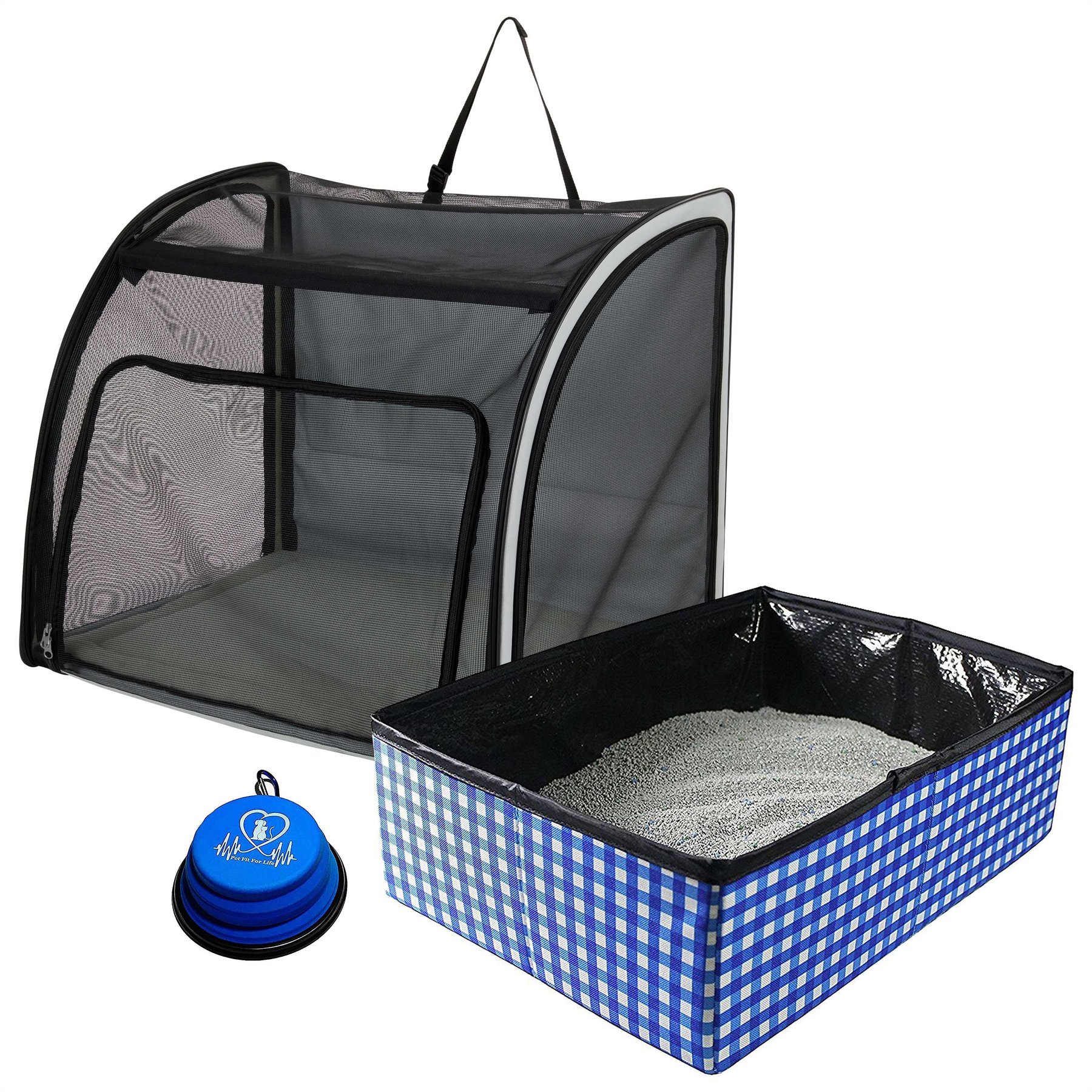 Frisco Travel Safety Dog & Cat Carrier, Large + Pet Fit for Life Collapsible Portable Litter Box