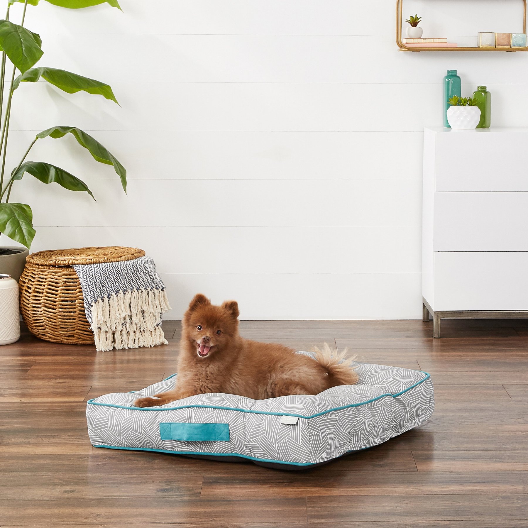 Frisco Tufted Pillow Cat & Dog Bed with Removable Cover, Light Gray Basketweave, Medium