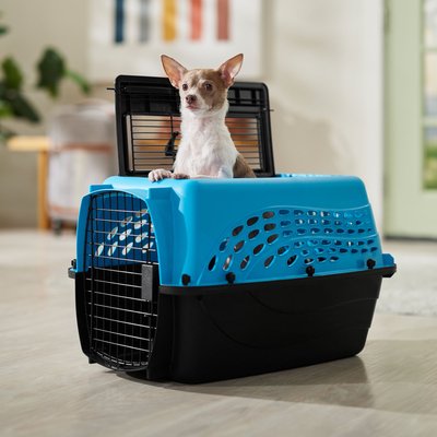 Frisco Frisco Two Door Top Load Plastic Dog & Cat Kennel, Blue, 24-in