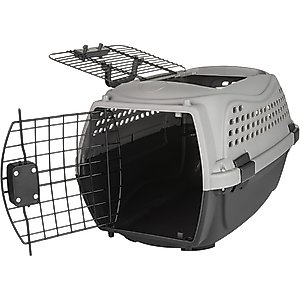 Frisco Two Door Top Load Plastic Dog & Cat Kennel, Grey, 22-in