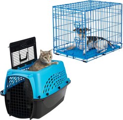 Frisco Two Door Top Load Plastic Kennel, 24-in + Fold & Carry Single Door Collapsible Wire Dog Crate, Blue, 24 inch