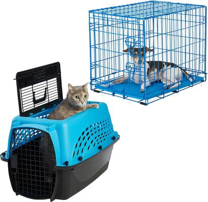 Show full view: Frisco Two Door Top Load Plastic Kennel, 24-in + Fold & Carry Single Door Collapsible Wire Dog Crate, Blue, 24 inch slide 1 of 9