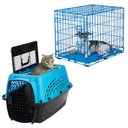 Frisco Two Door Top Load Plastic Kennel, 24-in + Fold & Carry Single Door Collapsible Wire Dog Crate, Blue, 24 inch