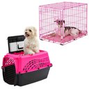 Frisco Two Door Top Load Plastic Kennel, 24-in + Fold & Carry Single Door Collapsible Wire Dog Crate, Pink, 24 inch