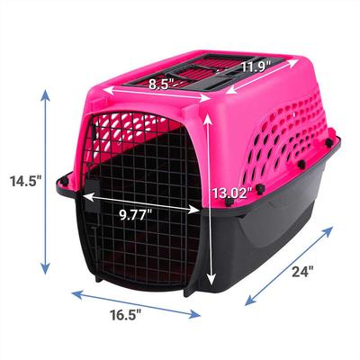 Show full view: Frisco Two Door Top Load Plastic Kennel, 24-in + Fold & Carry Single Door Collapsible Wire Dog Crate, Pink, 24 inch slide 3 of 9