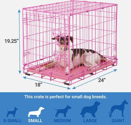 Show full view: Frisco Two Door Top Load Plastic Kennel, 24-in + Fold & Carry Single Door Collapsible Wire Dog Crate, Pink, 24 inch slide 7 of 9