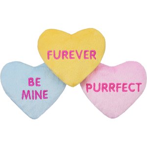 Frisco Valentine Candy Hearts Plush Cat Toy with Catnip, Pastel, 3 count