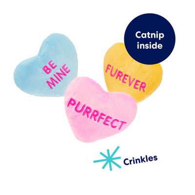 Show full view: Frisco Valentine Candy Hearts Plush Cat Toy with Catnip, Pastel, 3 count slide 4 of 8