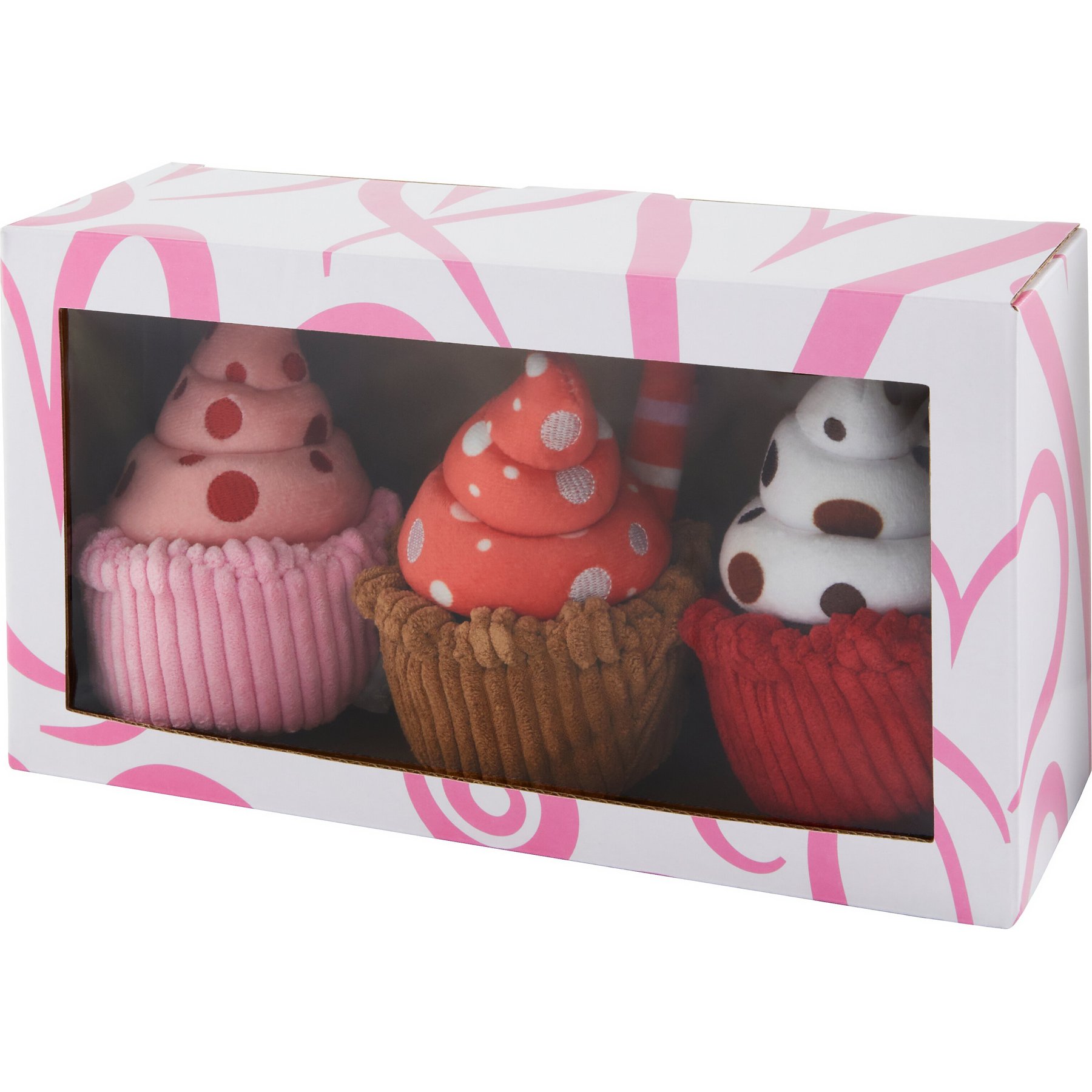Frisco Valentine Cupcakes Plush Squeaky Dog Toy, Small/Medium, 3 count