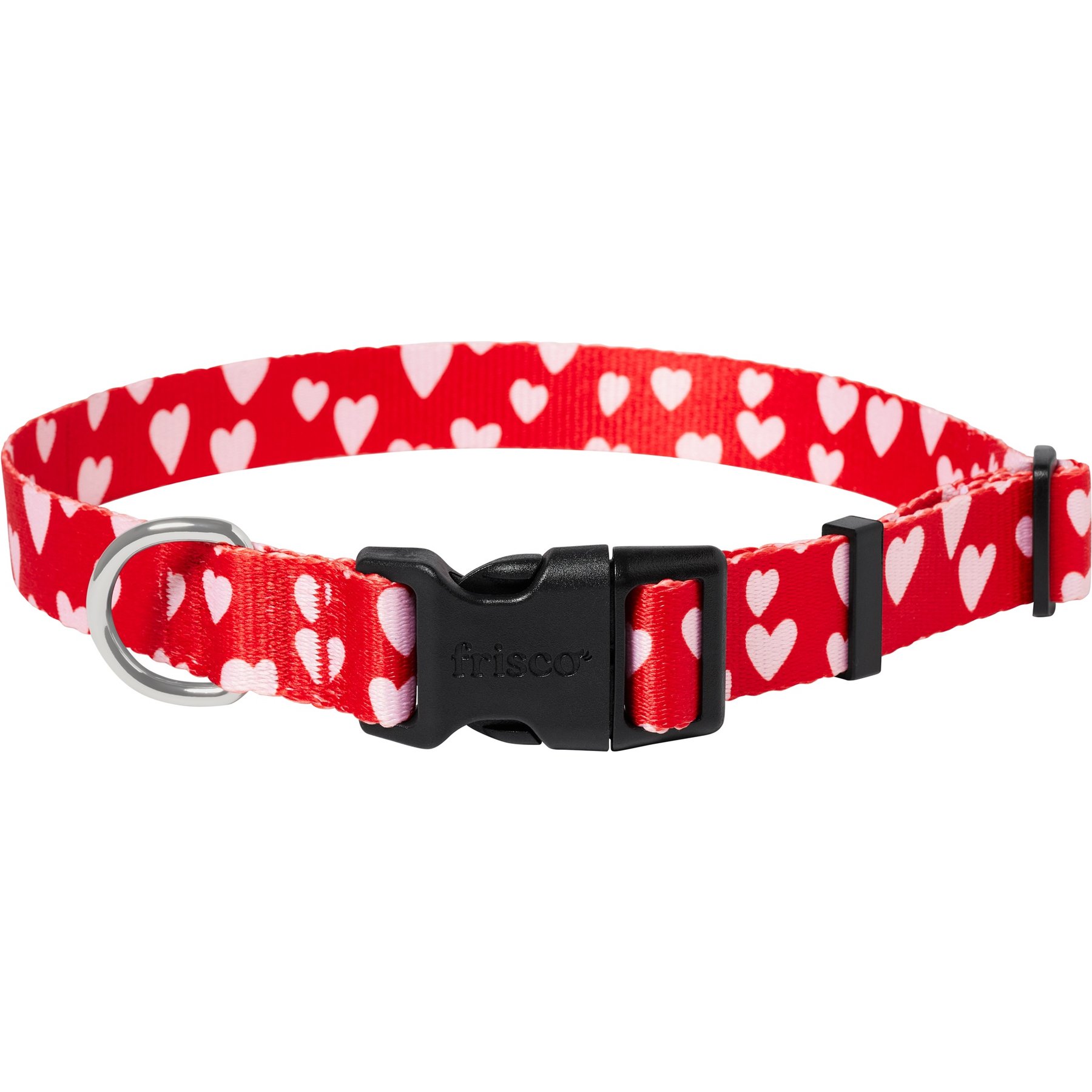 Frisco Valentine's Heart Printed Dog Collar, L/XL: 18 to 26-in neck, 1-in wide