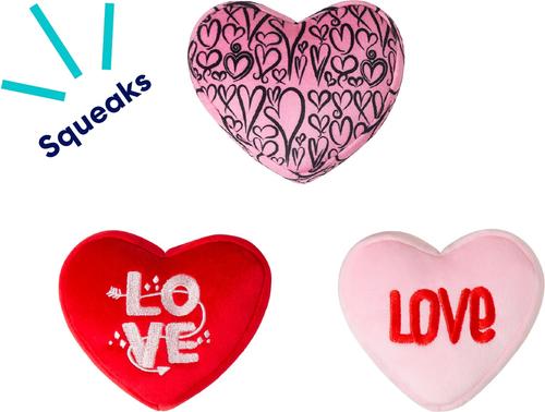 Show full view: Frisco Valentine Hearts Plush Squeaky Dog Toy, Small, 3 count slide 3 of 7