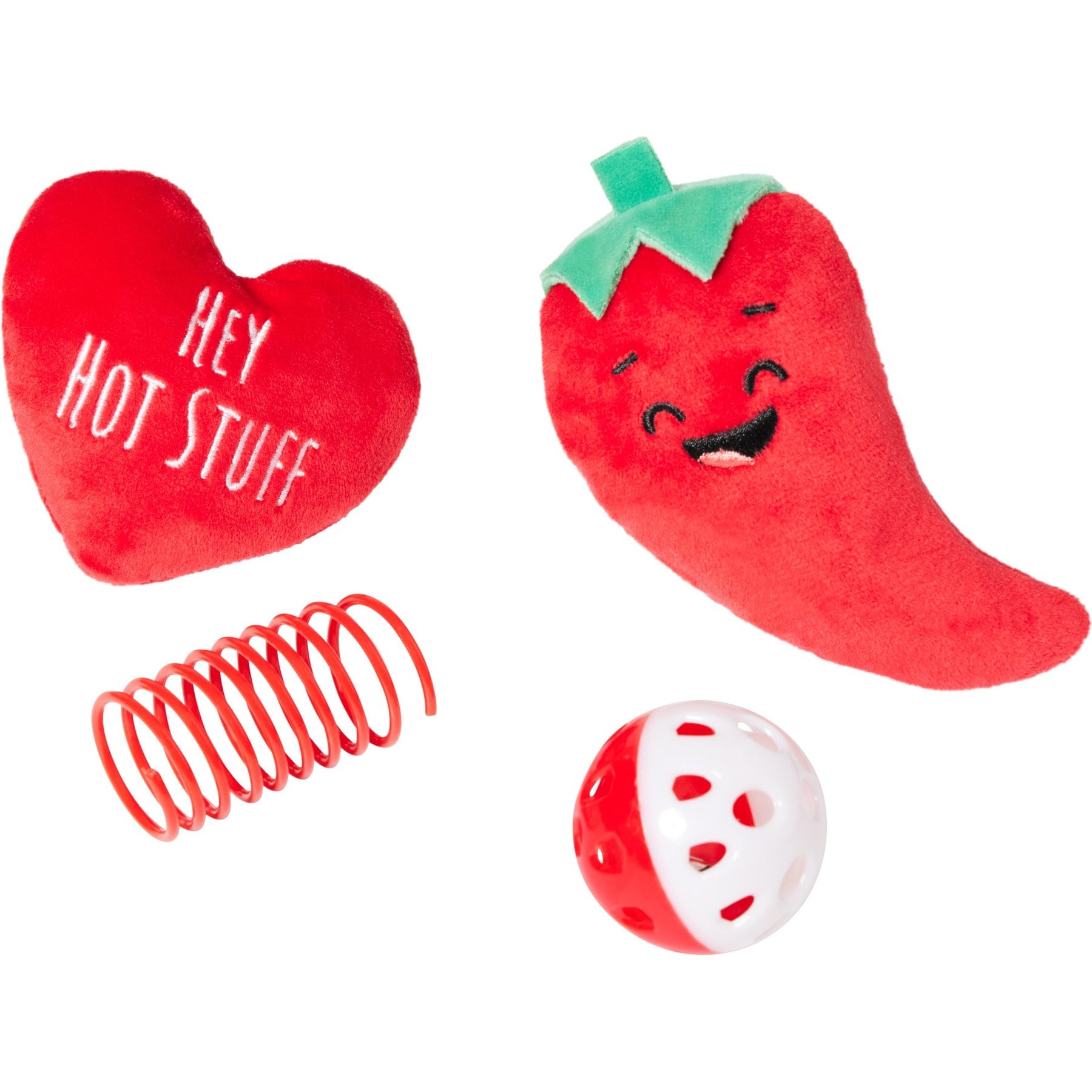 Frisco Valentine Hot Pepper Plush, Spring & Ball Variety Pack Cat Toy with Catnip, 4 count