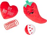 Frisco Valentine Hot Pepper Plush, Spring & Ball Variety Pack Cat Toy with Catnip, 4 count