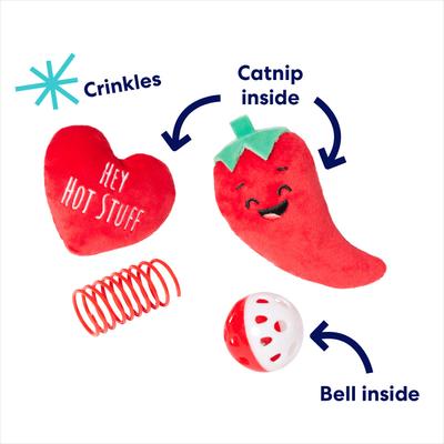 Show full view: Frisco Valentine Hot Pepper Plush, Spring & Ball Variety Pack Cat Toy with Catnip, 4 count slide 3 of 7