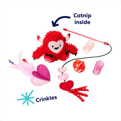 Show full view: Frisco Valentine Love Monster Plush, Teaser, Spring & Ball Variety Pack Cat Toy with Catnip, 6 count slide 3 of 6
