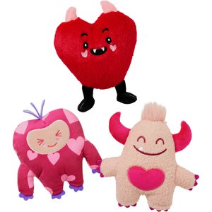 Frisco Valentine Love Monsters Plush Squeaky Dog Toy, Small/Medium, 3 count