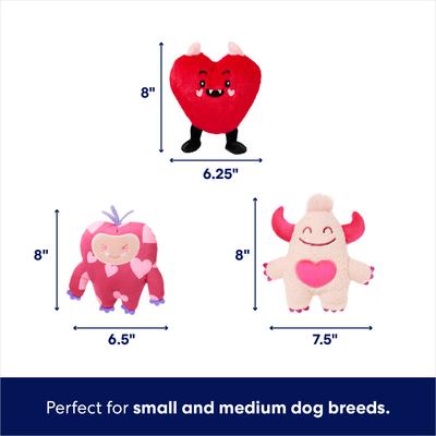 Show full view: Frisco Valentine Love Monsters Plush Squeaky Dog Toy, Small/Medium, 3 count slide 2 of 6