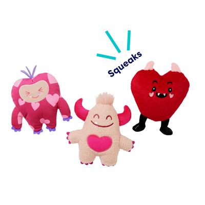Show full view: Frisco Valentine Love Monsters Plush Squeaky Dog Toy, Small/Medium, 3 count slide 3 of 6