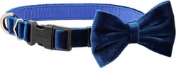 Frisco Velvet Dog Collar With Removable Velvet Bow, Blue, MD - Neck: 14-20-in, Width: 3/4-in