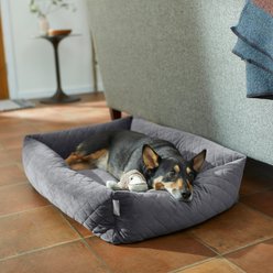Frisco Velvet Quilted Bolster Cat & Dog Bed, Gray, Medium
