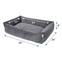 Frisco Velvet Quilted Bolster Cat & Dog Bed, Gray, Medium slide 2 of 5