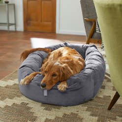 Frisco Velvet Round Bolster Dog Bed w/Removable Cover, Gray, Large