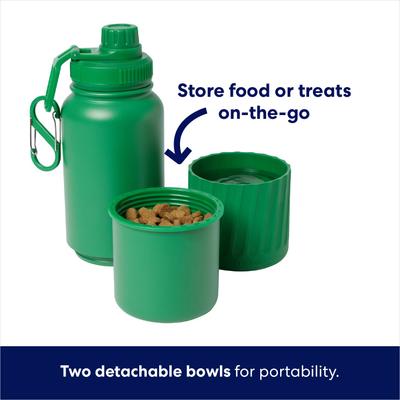 Show full view: Frisco Water Bottle with Treat Food Container, Green slide 3 of 10