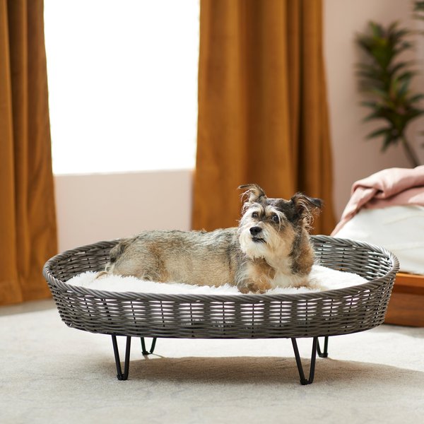 Frisco Wicker Elevated Cat & Dog Bed with Long Faux Fur Cushion