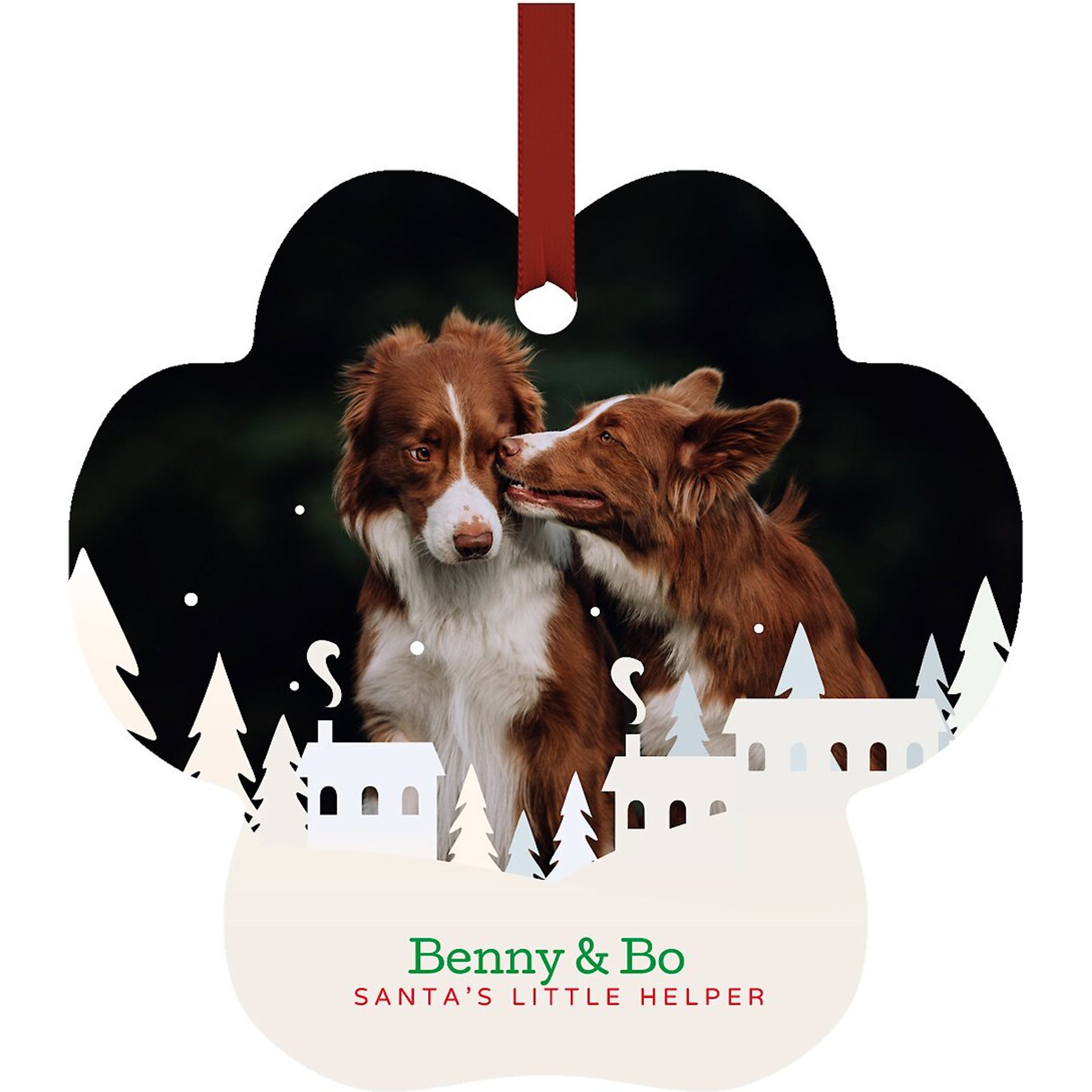 Frisco Christmas Winter Town Paw Shape Metal Personalized Dog & Cat Holiday Ornament