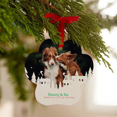 Show full view: Frisco Christmas Winter Town Paw Shape Metal Personalized Dog & Cat Holiday Ornament slide 3 of 5