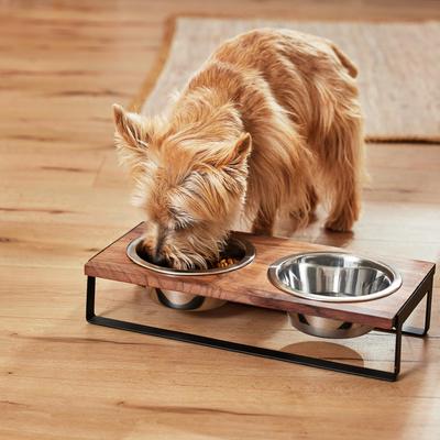 Show full view: Frisco Wooden Bars Dog & Cat Double Bowl Diner, Black, Medium: 3 cup, 1 count slide 5 of 9