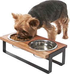 Frisco Wooden Bars Dog & Cat Double Bowl Diner, Black, Small: 1.5 cup