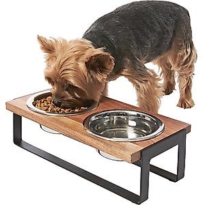 Frisco Wooden Bars Dog & Cat Double Bowl Diner, Black, Small: 1.5 cup