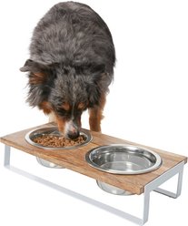 Frisco Wooden Bars Dog & Cat Double Bowl Diner, White, Medium: 3 cup