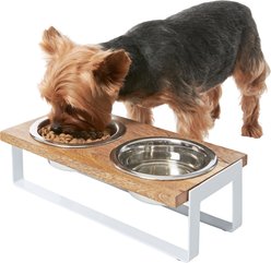 Frisco Wooden Bars Dog & Cat Double Bowl Diner, White, Small: 1.5 cup slide 1 of 7