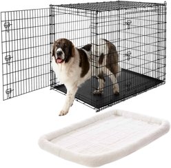 Frisco XX-Large Heavy Duty Double Door Wire Dog Crate, 54 inch & Frisco Quilted Dog Crate Mat, Ivory, 54-in