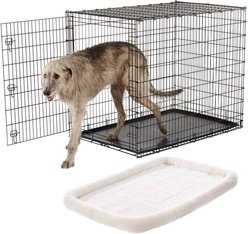 Frisco XX-Large Heavy Duty Single Door Wire Dog Crate, 54 inch & Frisco Quilted Dog Crate Mat, Ivory, 54-in