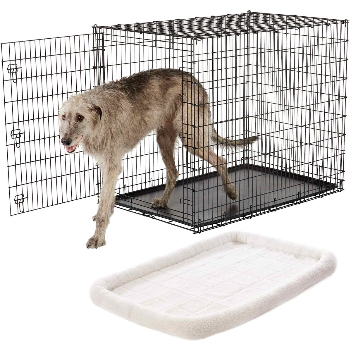 Frisco XX-Large Heavy Duty Single Door Wire Dog Crate, 54 inch & Frisco Quilted Dog Crate Mat, Ivory, 54-in