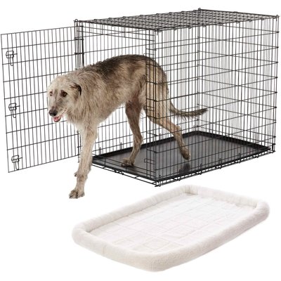 Frisco Frisco XX-Large Heavy Duty Single Door Wire Dog Crate, 54 inch & Frisco Quilted Dog Crate Mat, Ivory, 54-in