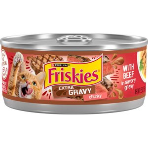 Friskies Extra Gravy Chunky with Beef in Savory Gravy Canned Cat Food, 5.5-oz, case of 24